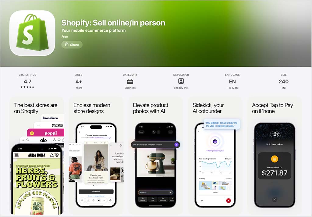 Shopify ecommerce store interface