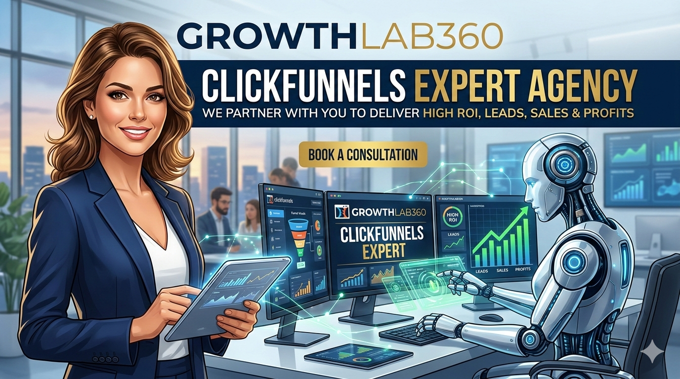 High-converting sales funnel dashboard with analytics, leads, and ROI growth – modern ClickFunnels expert visual